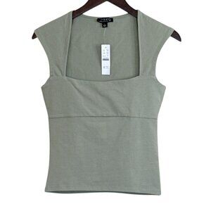 J. Crew Women's Squareneck Cap Sleeve Stretch Top Green Size Small NWT